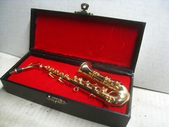 Miniature Saxophone, Brass with Box, 6 1/2″ Long