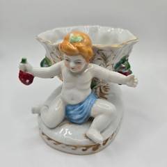 VTG Porcelain Centerpiece Bowl Cherub Occupied Japan Hand Painted Gold Trim