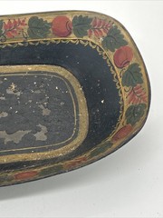 Victorian Antique Toleware Hand Painted Metal Tray & Bowl • Fruit/Foliage