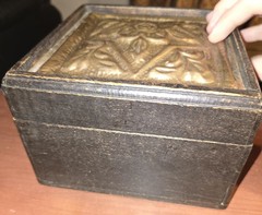 Unbranded Vintage Wooden Trinket Box With Hammered Metal Lid Hinged Wood