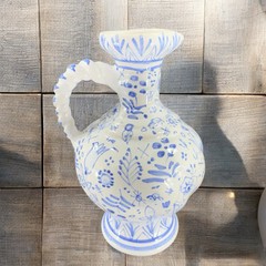 VTG Hand Made Swedish Pottery Carafe Pitcher With Braided Handle Artist Marked