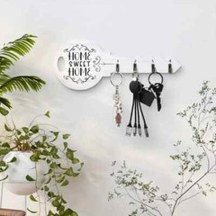 1pc Rustic Wooden Wall Mounted Key Rack with Shelf and Hooks – MWM290579