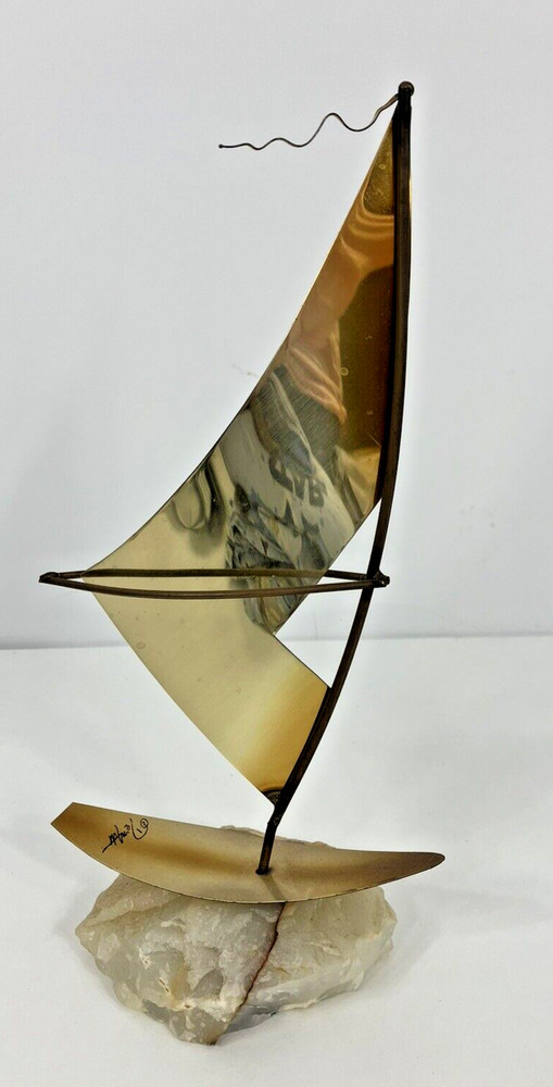 Demott Brass Kite Board Sailing Sculpture on Quartz Base