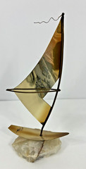 Demott Brass Kite Board Sailing Sculpture on Quartz Base