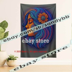 Celestial Goddess Face Tapestry 3D relief look Wall Art mystic decor 39X59 in