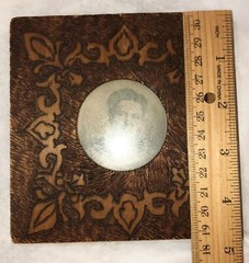 Antique Thistle Picture Frame Oval Pyrography Wood Folk Art Celtic Scottish Vtg