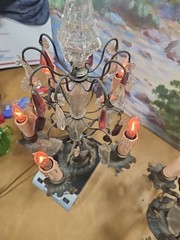 #5283 A Rare Pair Of Brass and Crystal￼ Candelabra Lamp 1800’S “WORKING”