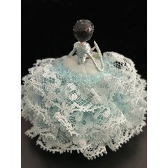 Lace Doll Figurine Unisex Small Blue Vintage Wire Body Handcrafted Unbranded