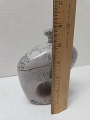 UNUSUALLY SHAPED ABSTRACT HAND-CARVED SIGNED SOAPSTONE TRINKET BOX W LID-UNIQUE!
