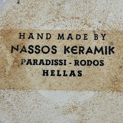 Nassos Keramik Ceramic Art Tile Coaster Hand Made Rodos Hellas Greece Round 3.5″