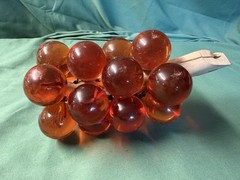 Vintage Oversized Orange Lucite Acrylic Grape Cluster on Driftwood Stem 8”