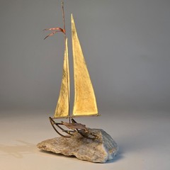 Mid-Century Modern Brass & Copper Sailboat by DeMott on Quartz