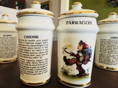 Vintage Spice Jars w/Lids 1987 MJ HUMMEL Porcelain Set of 6 Alpine Switzerland