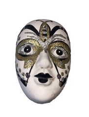 Vintage Ceramic Hand Painted Mask Trinket Box Sparkle Butterfly Fun