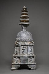 CIRCA NEAR EASTERN GANDHARAN METAL STUPA WITH BUDDHA FIGURES AND SCENES. RARE