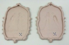 SET OF 2 ANTIQUE STYLE HIGH RELIEF BISQUE PORCELAIN PLAQUES OF COURTING COUPLE