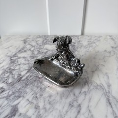 Antique Dog Cast Metal Trinket tray Early 1900s with Turtle heavy ashtray