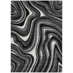 9′ X 12′ Black Gray And White Abstract Washable Rug
