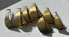 Vintage MCM DEMOTT Brass Sailboats Metal Wall Hanging Art Sculpture Signed