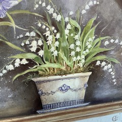 Vintage Wooden Arched Iris Lily Of The Valley Floral Crackled Designed Print