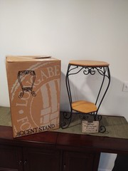 Longaberger Wrought Iron Generations Metal Stand/Table with Wood Shelves & Box