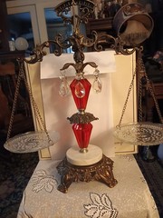 Vintage Brass Justice scale Prisms marble base Regency MC 18″ T 1960’s