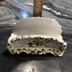 Italian Pottery Rococo Style Letter or Napkin Holder Yellow Floral