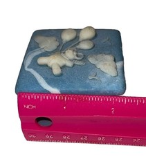 Vintage ❤️ Trinket Jewelry Box Incolay Square Teddy Bear Balloons Blue #1 Fun