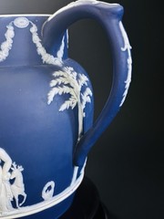 ANTIQUE WEDGWOOD DARK BLUE JASPER WARE DIP PITCHER c 1891 Sacrificial Figs 5”