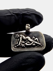 Ancient Roman Erotic Silver Pendant Classical Relief Scene Wearable Artifact