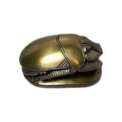 Vintage Solid Brass Egyptian Scarab Beetle Hieroglyphics Base Paperweight Heavy