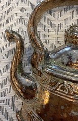 Vintage Cast Metal Wall Decor Coffee Grinder And Tea Kettle Lots Of Patina