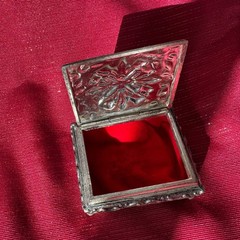 VTG Ornate Silver Plated Jewelry Box Red Velvet Lined Trinket Box Art Nouveau