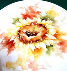 Sunflower Flower Porcelain Plate Platter 10″ Hand-Painted Hostess Gift Artist