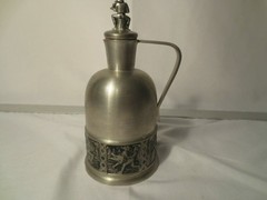 Norway Revere Pewter Lidded Jug Pitcher Carafe Marked #1860 with Inlay Design