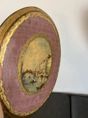 VTG Gold Gilt Italian Florentine Wood Oval Wall Picture Plaque Venice Pink Art