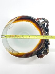 Art Glass Bowl Modernist Organic Brutalist Frosted Hand Painted Leaf And Vine