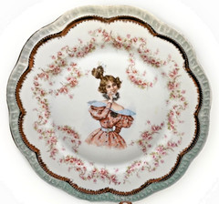 Bavaria ZS & Co. Plate Art Nouveau Pink Floral Lady Portrait Victorian Antique