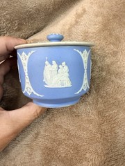 Antique Wedgwood Blue Jasperware Lidded Tobacco Jar 1891-1907 England