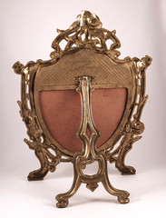 Art Nouveau Floral 14″ Metal Easel Back Table Mirror Signed