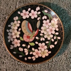 Antique 3 3/4″ Cloisonne Enamel Trinket Bowl Dish Brass w/ Floral Pattern