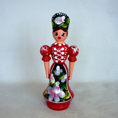 Hungarian Wooden Folk Art Doll Hand Painted Tole Ware Traditional Costume 5″ VGC
