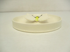 1975 FITZ AND FLOYD Butterfly Dish Trinket Bowl White Round New Open Box Vtg