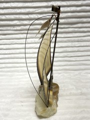 Vintage Silver Sail Boat Sculpture SIGNED Onyx Stone Base John DeMott