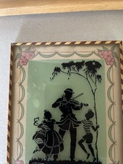 Vintage Silhouette Bubble Glass Victorian Children Violin Magican performing