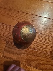 (2) Vintage Decorative Balls Brown Wood Sphere Embossing Brass Metal Inlay