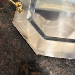 Vintage Serving Platter Inox 15/10 Steel with Green Gold Italy Beautiful Tray