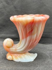 Vintage 1940s Akro Agate Slag Cadmium Glass Cornucopia Toothpick Holder
