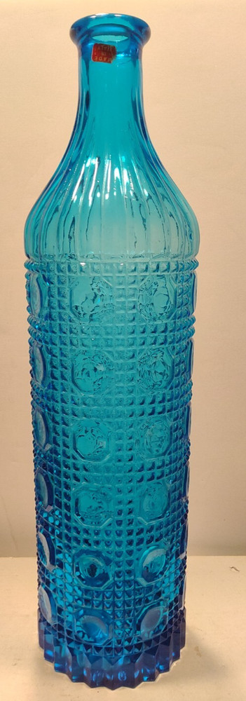 Vintage Made in Italy 13 3/4″ Empoli Blue Glass Bottle with Label