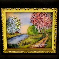 Limoges Enamel on Copper Landscape Painting French Landscape Signed Spring